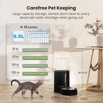 CZPET 2.5 Gallon Dog Water Bowl Dispenser,Filter Automatic Dog and Cat Water Dispenser with Stainless Steel Bowl, Gravity Waterer, Large Capacity, and Quiet Drinking Area for Pets (9.5L,Black)