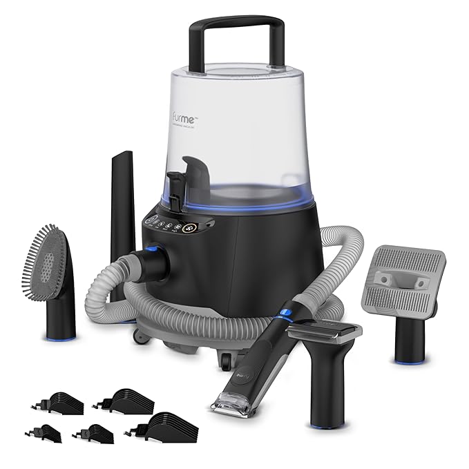 FURME Ultra Pet Grooming Vacuum Kit - Cat & Dog Grooming Kit for Easy Pet Care at Home, Quiet & Safe Dog Hair Remover Machine with Brush, Clipper, Shedding & Cleaner Tools & 4.5L Canister