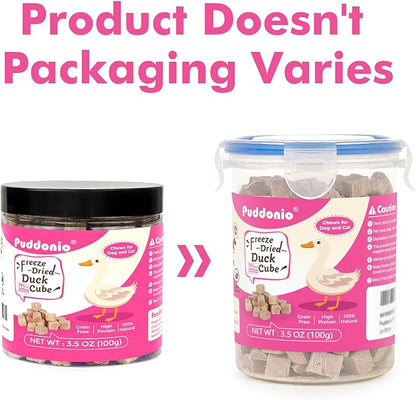 Puddonio Freeze Dried Cats & Dogs Raw Treats, All Natural Single Ingredient Duck Breast, High Protein Healthy Pet Training Treats or Food Topper, 3.5 oz