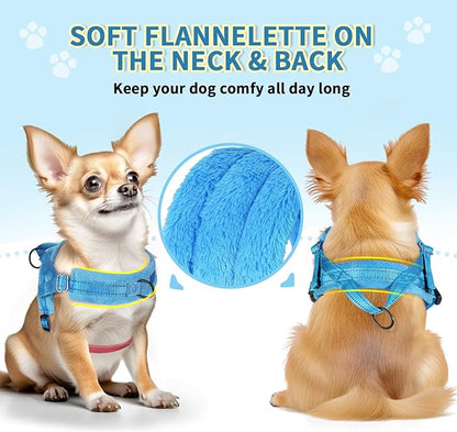 Lukovee No Pull Dog Harness and Leash Set, Soft Padded Small Dog Harness, Neck & Chest Adjustable Reflective Vest Puppy Harness with 4ft Lightweight Anti-Twist Dog Leash for Small Dogs (LBL, XXS)