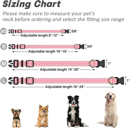 Reflective Dog Collar for Small Dogs, Cute Adjustable Heavy-Duty Nylon Puppy Collars for Boy and Girl Female, Soft Pet Accessories with Quick Release Buckle, Neck 10-16", Pink Hearts
