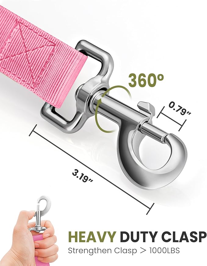 OutdoorMaster Bungee Dog Leash, Heavy Duty Dog Leash with Shock Absorption, 2 Padded Handles Training Leash, Improved Dog Safety and Comfort (Pink, 4FT)