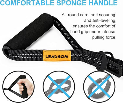6FT Highly Reflective Heavy Duty Elastic Bungee Medium and Large Dog Leash Shock Absorbing with Comfortable Padded Handle and Traffic Handle Suitable for Training