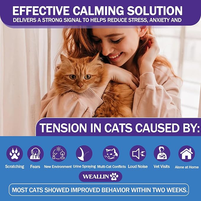 WEALLIN 6 Pack Cat Calming Diffuser Refills - Cat Pheromones Calming Diffuser Refill Relieve Anxiety & Stress 6 Month Supply, Cat Pheromone Diffuser Refills (Fits All Common Diffuser Heads)