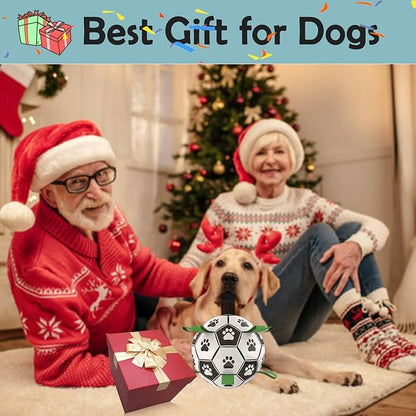Domchan Ropes Soccer Balls Toy - Interactive Dog Toys for Tug of War, Puppy Birthday Gifts, Water Toy, Durable Balls World Cup for Large Dogs (9 Inch)