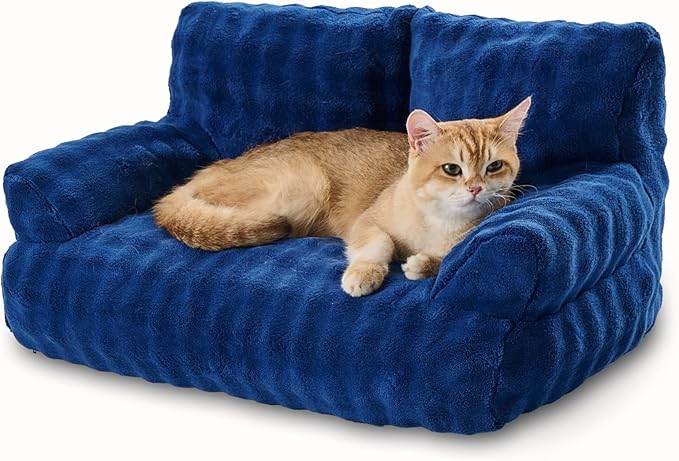 Yaning Cat Couch Bed, Cute Soft Pet Sofa for Indoor Cats Kittens Puppies with Removable Washable Cover, 26"x15", Navy Blue