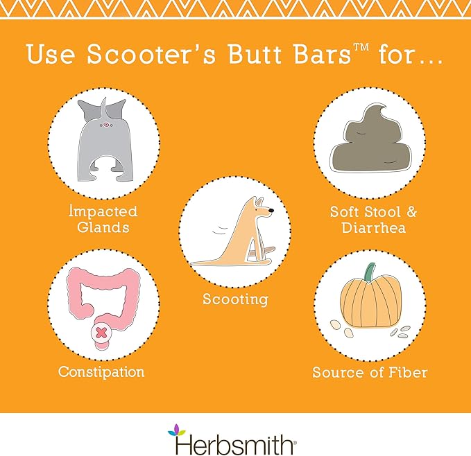 Herbsmith Scooter’s Butt Bars - Anal Gland and Bowel Support with Pumpkin Fiber for Dogs- Digestive Aid for Dogs - Dog Fiber Bars - Case of 8 Mini Bars