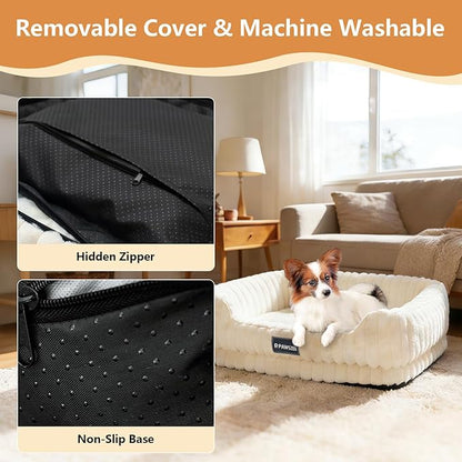 Dog Bed with Base, High Resilience & Supportive Dog Bed Medium Size Dog & Small Dog Bed, Raised Sides, Non-Slip Bottom Dog Beds for Small Dogs & Cats, Removable & Machine Washable
