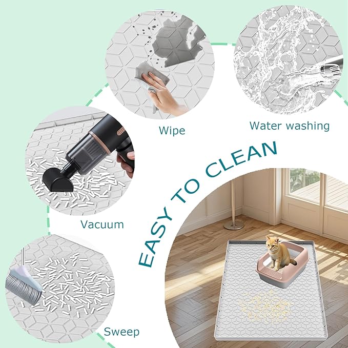 Jacooxi Cat Litter Mat for Litter Box, Silicone Large Cat Litter Trapping Mat - 40x28 in, Waterproof & Non-Slip, Durable & Easy Clean, Light Gray