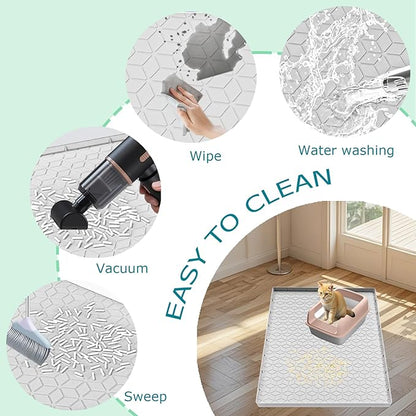 Jacooxi Cat Litter Mat for Litter Box, Silicone Large Cat Litter Trapping Mat - 40x28 in, Waterproof & Non-Slip, Durable & Easy Clean, Light Gray