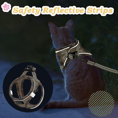 Zelvian Cat Harness and Leash Set for Walking, Escape Proof Adjustable Soft Mesh Kitten Harness with Reflective Strips, Breathable No-Choke Pet Vest for Medium Cats or Small Dogs(Beige,M)