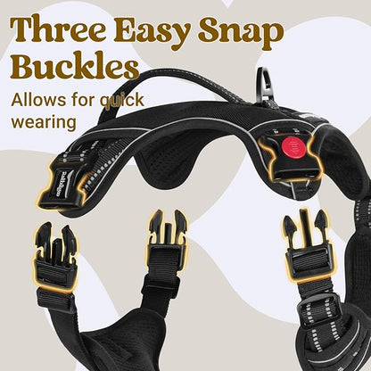 rabbitgoo Dog Harness Medium Sized, No Pull Pet Harness with Soft Padded Handle, Adjustable Reflective Vest with 3 Buckles, Easy Walking Harness with 2 Leash Clips, Black, M