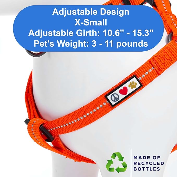 Pawtitas Recycled Reflective Step-in Dog Harness – Adjustable No-Pull Vest for Puppies to Seniors, Safe & Comfortable XS Orange