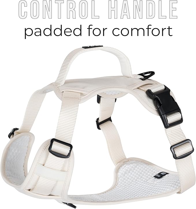 TUG Dog Harness with 2 Leash Connection Points | Adjustable, Padded, Lightweight | Handle on Back | No-Pull Front Clip (Large, Cream)