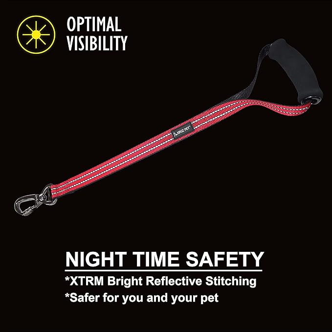 Kruz Dog Leash (Width - 1”, Length - 20 in) Reflective Rope Lead with Soft Silicone Grip, Click & Lock Snap, Durable Nylon Safety Lead with Locking Carabiner Clip & Foam Handle - Red