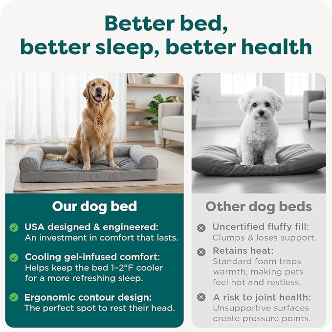 FurHaven Orthopedic Dog Bed for Large Dogs, Sofa-Style with Cool Gel-Top Foam with a Solid Orthopedic Foam Base for Joint Support, Removable Washable Cover, Jumbo XL, Plush & Suede, Gray