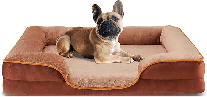 DUMOS 35x25 Inch Orthopedic Dog Beds for Large Sized Dogs, Machine Washable Cover Pet Bed, Anti-Slip Waterproof Memory Foam Couch Bed for Indoor Dogs and Cats, Brown