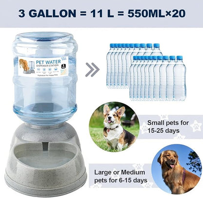 PupGleam Water Dispenser Station for Large Dogs and Cats, 3 Gallon Large Capacity Gravity Automatic Water Feeder, Indoor Outdoor Dog Drinking Fountain, Dog Water Bowl for Multiple Pets, BPA Free