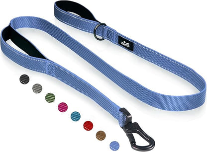 TwoEar 6FT 1IN Strong Dark Blue Dog Leash with 2 Padded Handles, Traffic Handle Extra Control, Comfortable Soft Dual Handle, Auto Lock Hook, Reflective Walking Lead for Small Medium and Large Dogs