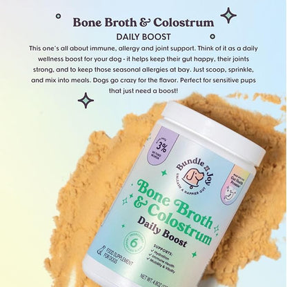 Bundle x Joy Beef Bone Broth Powder for Dogs Daily Boost Powder with Colostrum for Dogs Immune Support & Allergy Relief, 4.8 oz, 54 Servings - Dog Supplements Made in USA