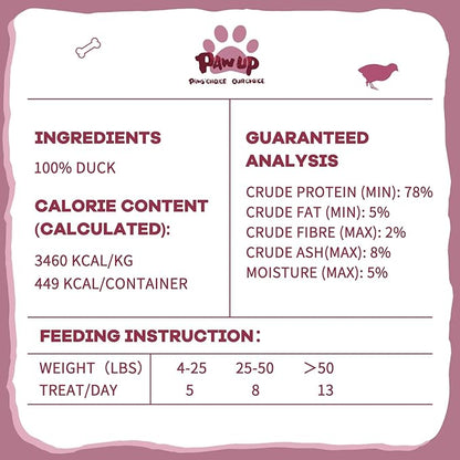 PAWUP Freeze Dried Duck Treats for Cats Dogs, Rawhide Free Freeze-Dried Raw Food Topper, High Protein, Gluten&Grain Free, 4.6oz