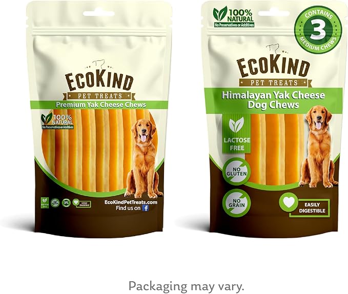 EcoKind Dog Chews, Himalayan Yak Cheese Chew, All Natural Premium Dog Treats, Long Lasting, Easily Digestible, for All Breeds & Sizes, 3-Pack, 0.259 kg