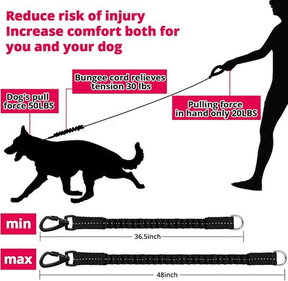 Rope Dog Leash 6 FT: Heavy Duty Leashes with Swivel Lockable Hook Reflective Threads Bungee and Padded Handle - Dog Lead for Large Small Medium Dogs Outside Walking Hiking Pink