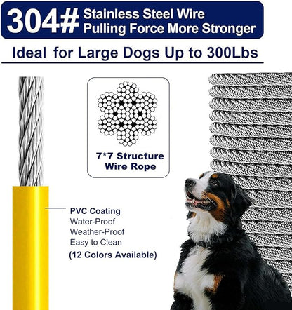 Tie Out Cable for Large Dogs, Dog Runner for Yard, Heavy Duty Swivel Hooks Lead Holds Break Strength of 1000lbs, Steel Wire Chain Dog Leash Cable for Yard (Yellow 35FT)