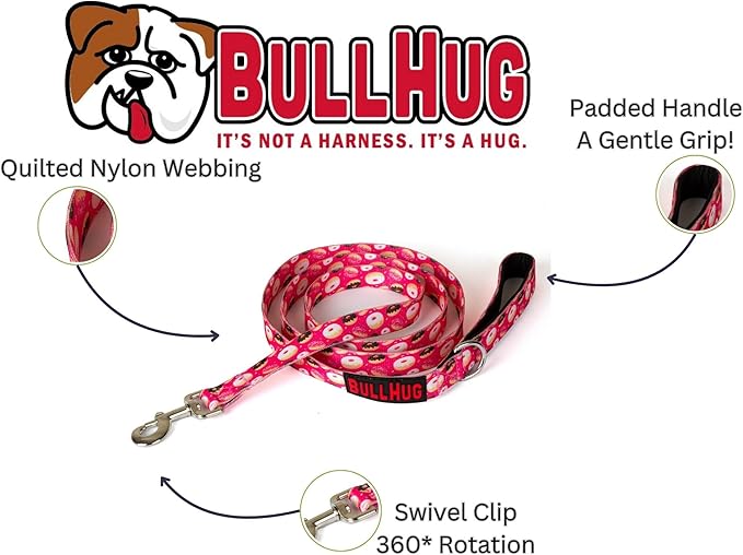 BULLHUG 6 FT Bulldog Leash with Padded Handle. Perfect for Bulldogs, French Bulldogs, Pugs & All Breeds. Leashes for Walking, Training Lead for Bulldogs (Donut)