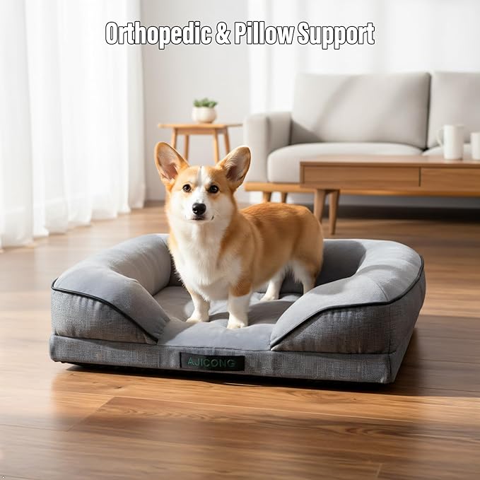 Orthopedic Egg-Shaped Sponge Dog Bed Medium Size Dog with Sides, Removable Cover and Non-Slip Bottom (Grey, 28 * 23 * 6)