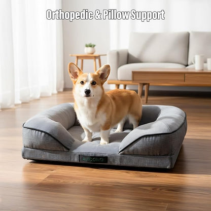 Orthopedic Egg-Shaped Sponge Dog Bed Medium Size Dog with Sides, Removable Cover and Non-Slip Bottom (Grey, 28 * 23 * 6)