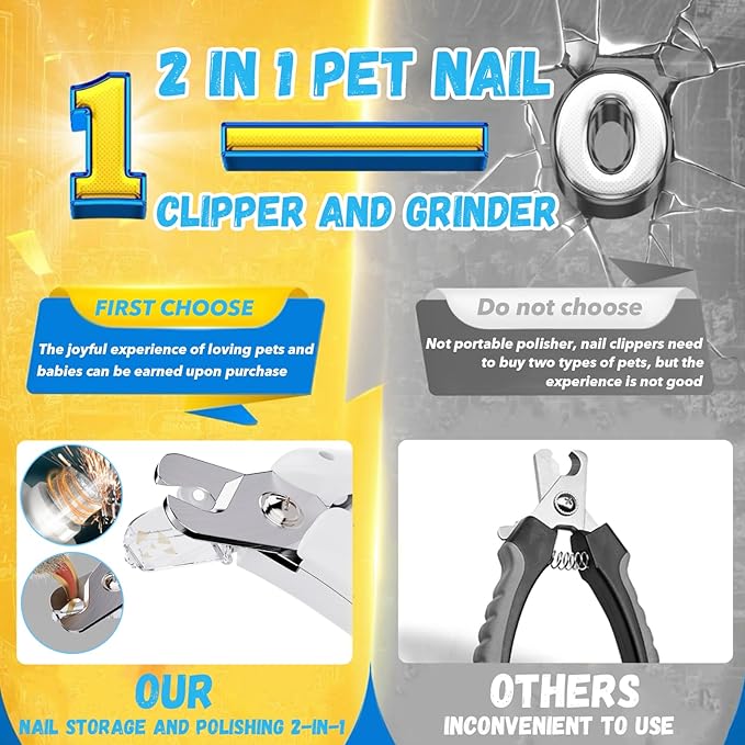 CATPICK 2-in-1 Cat Nail Clippers & Dog Nail Clippers Trimmers for Large Medium Small Dogs Cats Claw Trimmer Quick Sensor and Safety Guard USB Rechargeable with 2 LED Lights Dogs Nail Trimmer