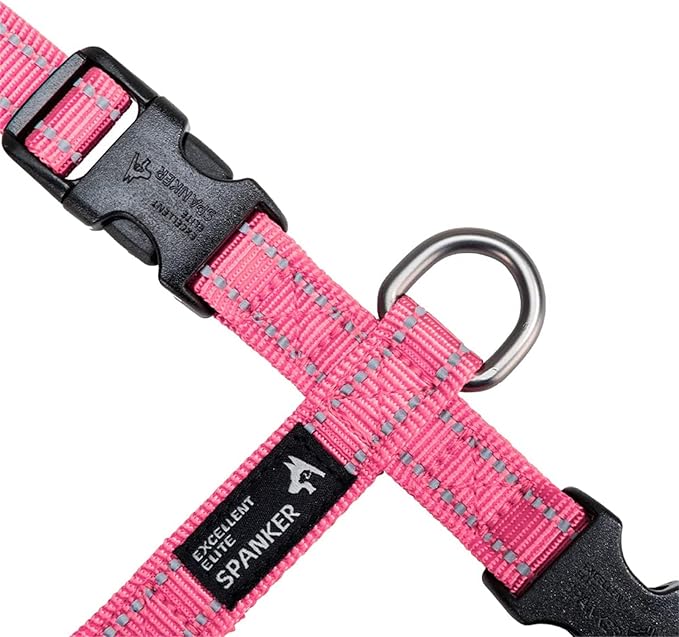 EXCELLENT ELITE SPANKER No Pull Dog Harness Reflective Nylon Vest L-Shaped Adjustable Easy Pet Harness for Small Medium Large Breeds Dogs Walking Training Black Red(Pink-L)