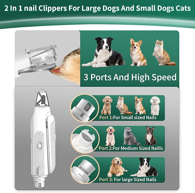 CATPICK 2-in-1 Cat Nail Clippers & Dog Nail Clippers Trimmers for Large Medium Small Dogs Cats Claw Trimmer Quick Sensor and Safety Guard USB Rechargeable with 2 LED Lights Dogs Nail Trimmer