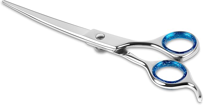 Laazar Pro Pet Grooming Scissors, Premium Steel Dog Grooming Shears with Blue Handles, Long-Lasting Sharp Blades (Curved, 7 Inches)