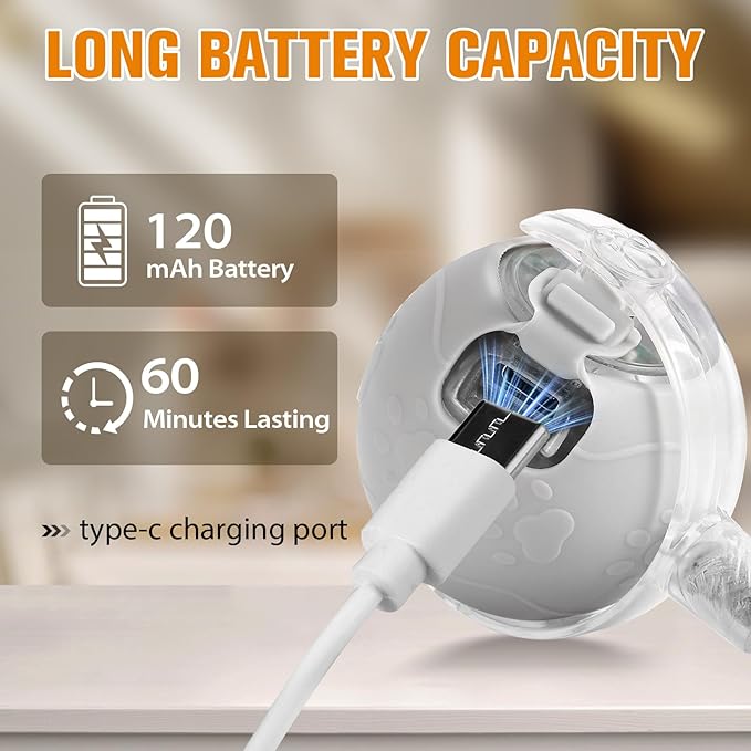 Maycserena Interactive Cat Toys for Indoor,Automatic Moving Electric Rolling Pet Ball,Smart Teasing Toy for Kitty,3 Modes and USB Rechargeable,Tail 2.0 Cat Feather Toy Gray