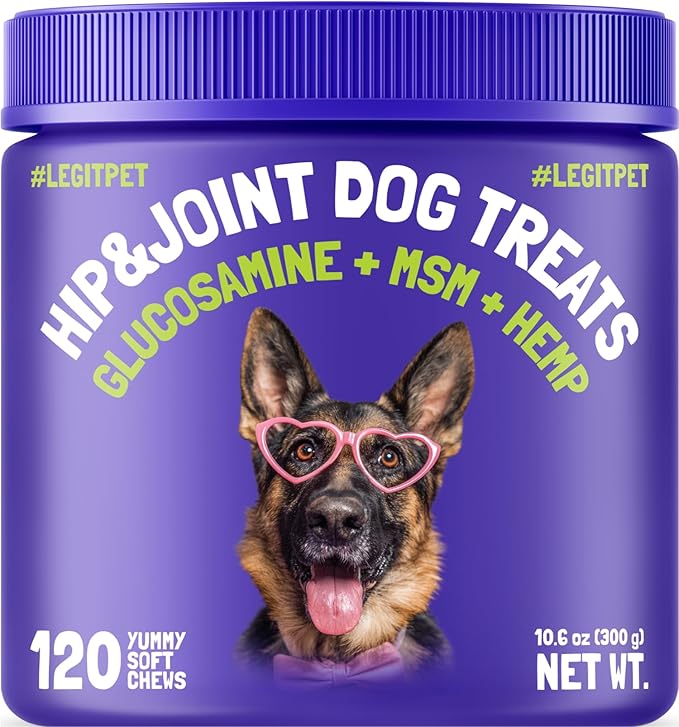 Hemp Hip & Joint Supplement for Dogs Soft Chews Made in USA Functional Glucosamine for Dogs Chondroitin MSM Turmeric Hemp Seed Oil Natural Pain Relief Mobility Advanced Joint 120 Treats