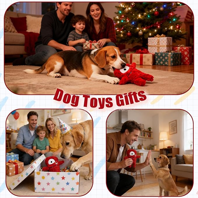 HUGEME Squeaky Dog Toy, Plush Stuffed Dog Toy Keep Them Busy Tug of War Dog Chew Toy for Small Medium Large Dogs (Red)