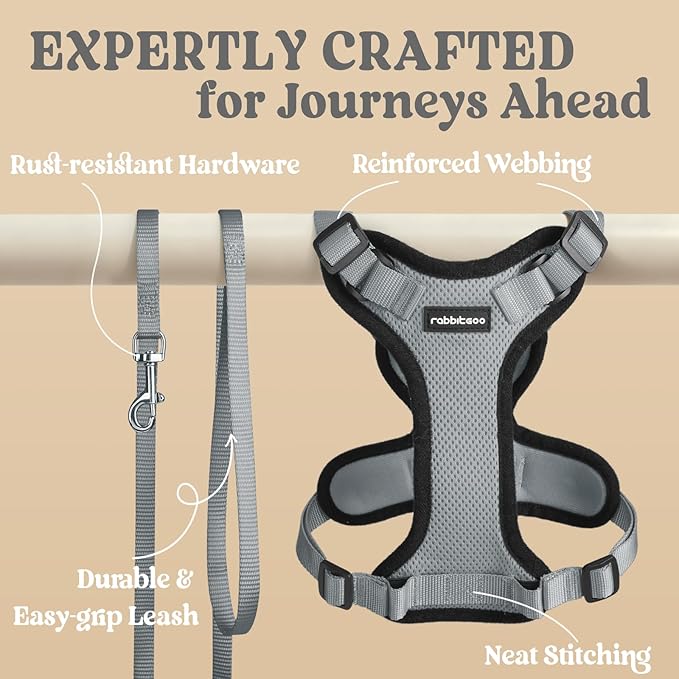 rabbitgoo Cat Harness and Leash for Walking, Escape Proof Soft Adjustable Vest Harnesses for Cats, Easy Control Breathable Reflective Strips Jacket, Grey, XS