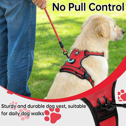 NESTROAD No Pull Dog Harness,Adjustable Oxford Dog Vest Harness with Leash,Reflective No-Choke Pet Harness with Easy Control Soft Handle for Large Dogs(X-Large,Red)