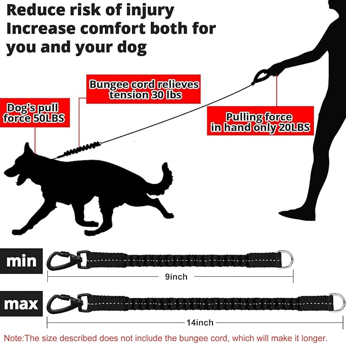 Rope Dog Leash 3 FT: Heavy Duty Leashes with Swivel Lockable Hook Reflective Threads Bungee and Padded Handle - Dog Lead for Large Small Medium Dogs Outside Walking Hiking Orange