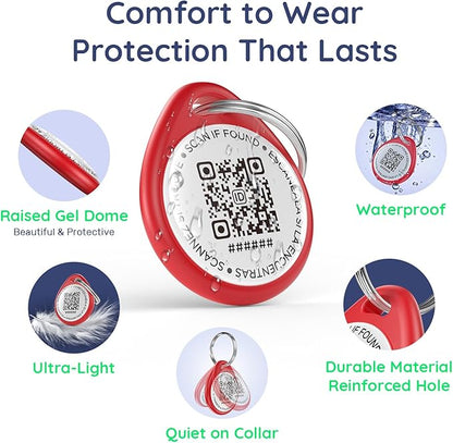 QR Code Dog Tag and Cat Tag, Scan to Reunite Faster, Waterproof and Durable, Lightweight and Quiet, Updatable Contact Info, Red and Pink, 2 Tags in 1 Pack