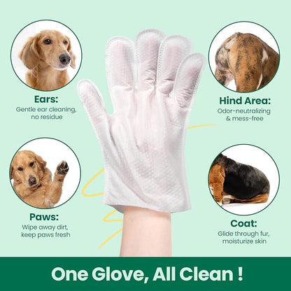 IMMCUTE Coconut Scented Pet Wipes Gloves for Dogs & Cats - Extra Thick Bathing Wipes with Coconut Oil & Jojoba Oil, 32 PCS Rinse-Free Grooming Gloves for Deodorizing & Daily Care