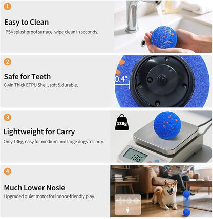 SCHITEC Smart Interactive Dog Toy Ball - Automatic Bouncing, Rolling & Vibrating Motorized Ball for Medium Large Dogs, Rechargeable Self-Moving Electronic Pet Toy for Boredom & Indoor Chase(Blue)