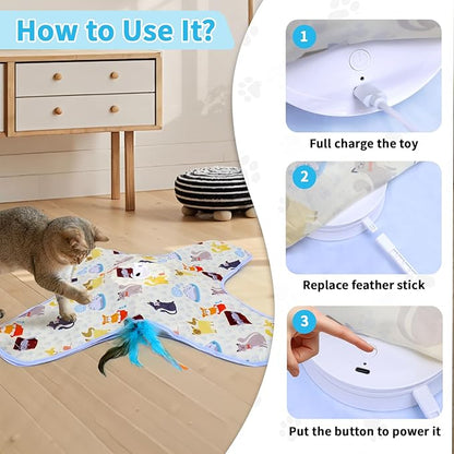 DFQ Interactive Cat Toy for Indoor Cats, Rechargeable Touch-Activated Moving Feather Wand with Concealed Motion, Play Toy for Kittens and Adult Cats (Yellow)