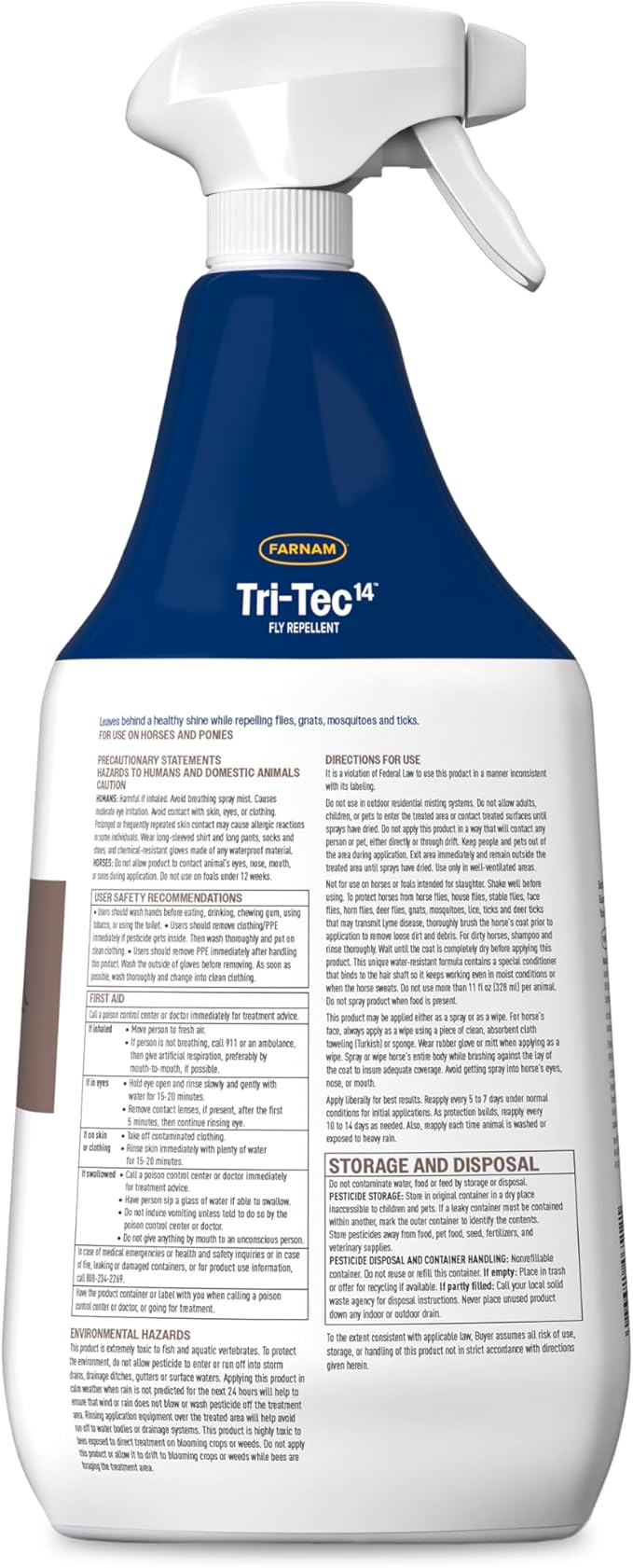 Farnam Tri-Tec 14 Horse Fly Spray, Kills, Repels, Protects, 32 Ounces