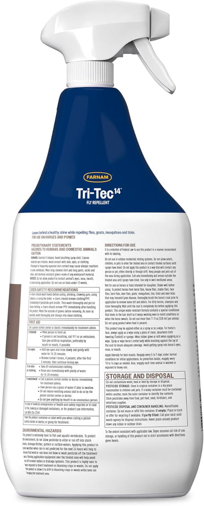 Farnam Tri-Tec 14 Horse Fly Spray, Kills, Repels, Protects, 32 Ounces