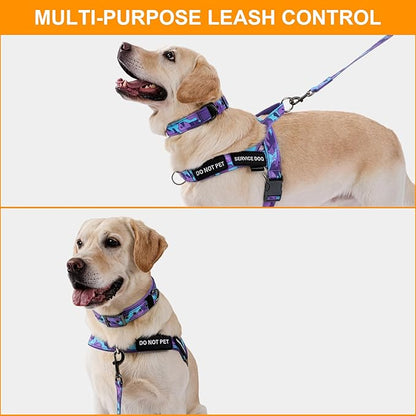 Annchwool No Pull Dog Harness,Heavy Duty Collar & Leash Set-Leash with Double Handle & Car Seatbelt Clip-Easy Control for Walking Training Medium Large Size Dogs(Camo Purple,M)