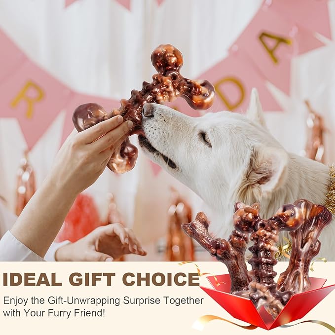 Dog Toys for Aggressive Chewers - 3 Pack Bacon Flavored Indestructible Dog Toy, Big Tough Chew Bone for Medium Large Breed 25-80lbs to Keep Them Busy, Happy Dog Gift (Brown)