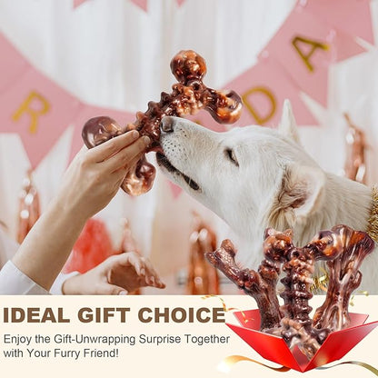 Dog Toys for Aggressive Chewers - 3 Pack Bacon Flavored Indestructible Dog Toy, Big Tough Chew Bone for Medium Large Breed 25-80lbs to Keep Them Busy, Happy Dog Gift (Brown)